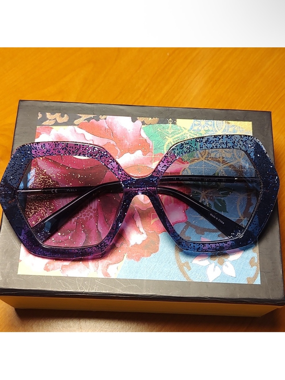 RARE FURLA Purple Glitter Oversized Sunglasses - Women Accessories